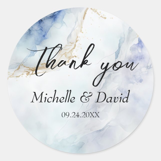 Modern Luxury Blue Marble Wedding  Classic Round Sticker (Front)