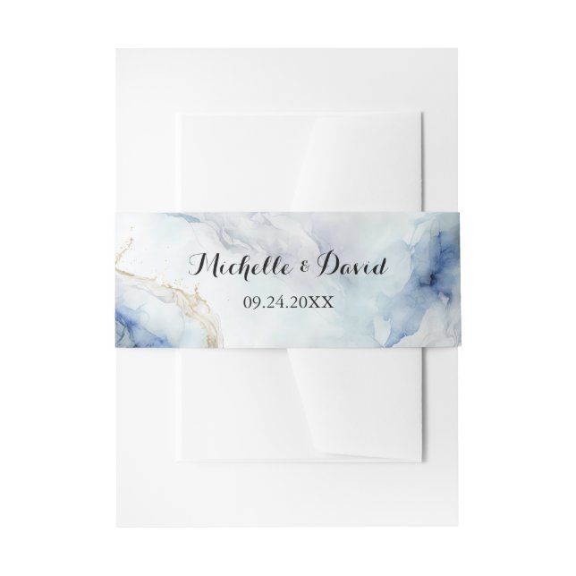 Modern Luxury Blue Marble Wedding  Invitation Belly Band (Front Example)