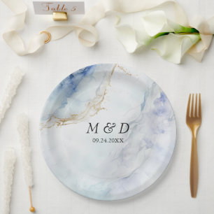 Modern Luxury Blue Marble Wedding  Paper Plates