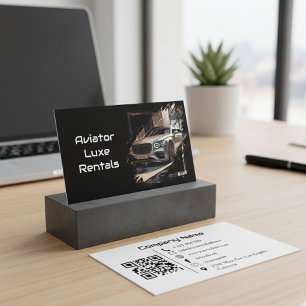 Modern Luxury Car Rental Black & White QR Code  Business Card