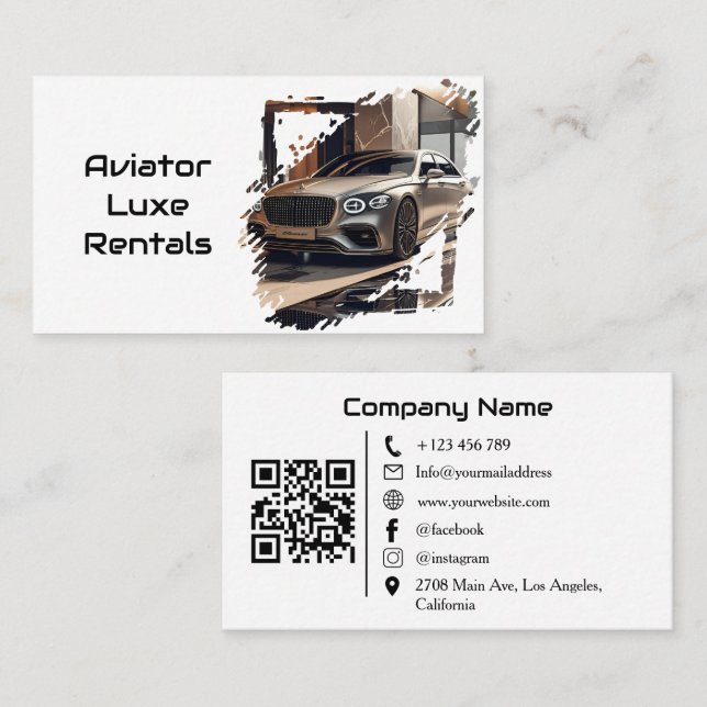 Modern Luxury Car Rental White QR Code Photo  Business Card (Front/Back)