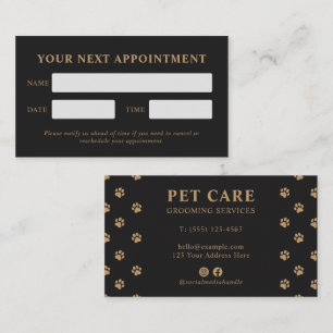Modern Luxury Charcoal Golden Paw Pet Care Appointment Card