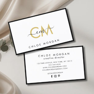 Modern luxury chic black gold script signature business card