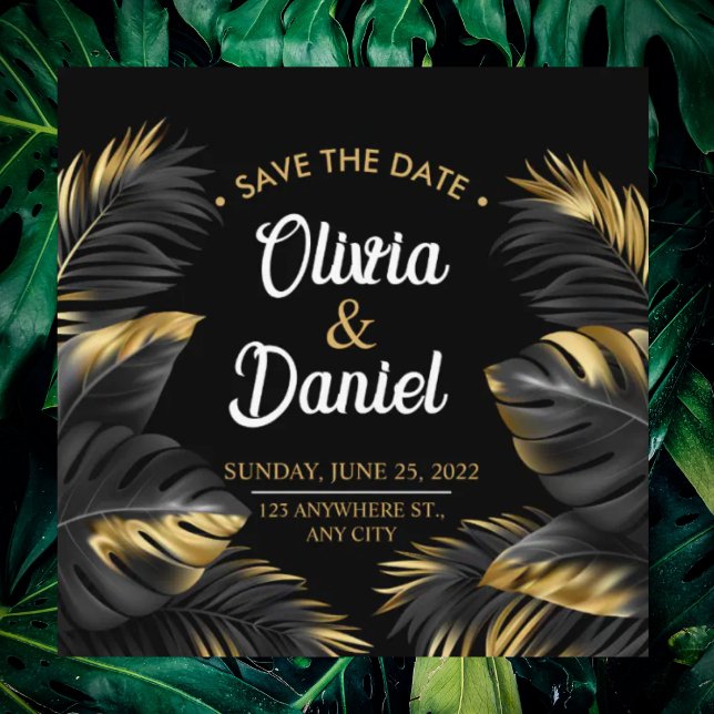 Modern Luxury Chic Black Gold Tropical Palm  Save The Date (Creator Uploaded)