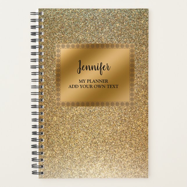 Modern luxury chic glitter gold personalised planner (Front)