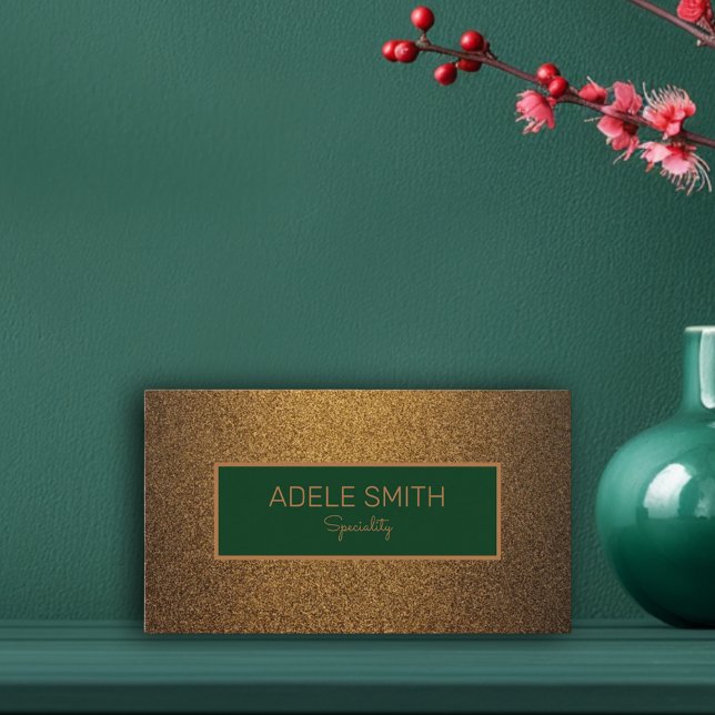 Modern luxury copper gold glitter green frame business card (Modern chic copper glitter gold green frame business card)