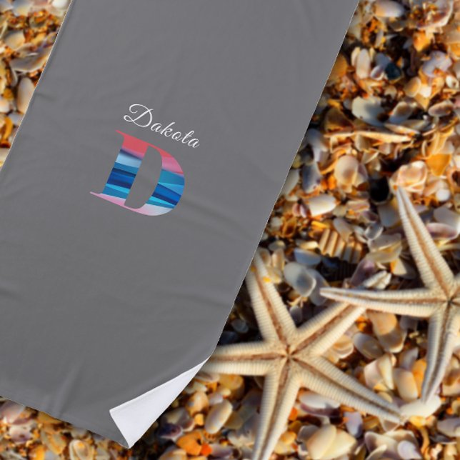 Modern luxury coral blue initial name D light grey Beach Towel (Creator Uploaded)