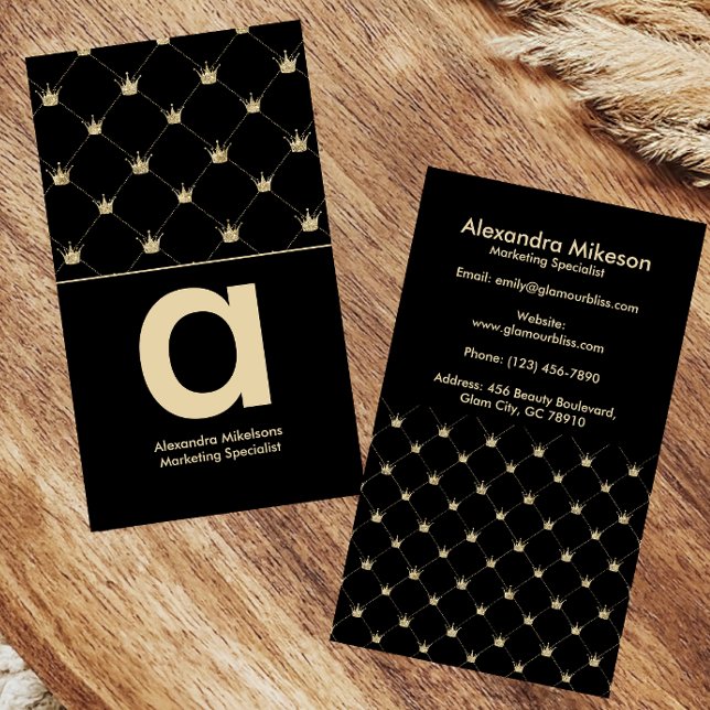 Modern Luxury Crown Pattern Black Gold Business Card (Creator Uploaded)