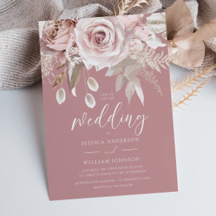 Modern Luxury Dusty Rose Blush Floral Wedding Invitation