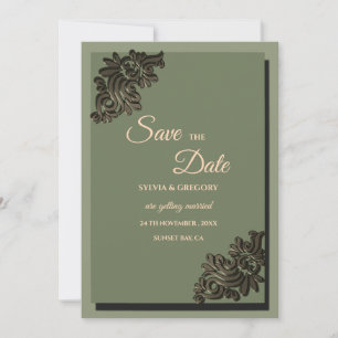 Modern Luxury Earth tone Sage Green & Gold Classic Save The Date