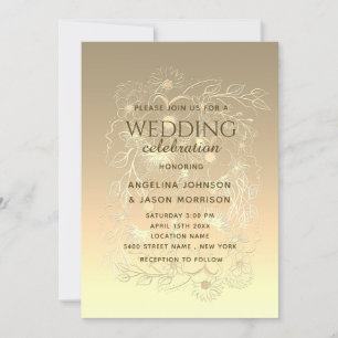 Modern Luxury Elegant Gold Floral Lace Wedding Invitation