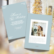 Modern Luxury Font Blue Family Photo Holiday Card