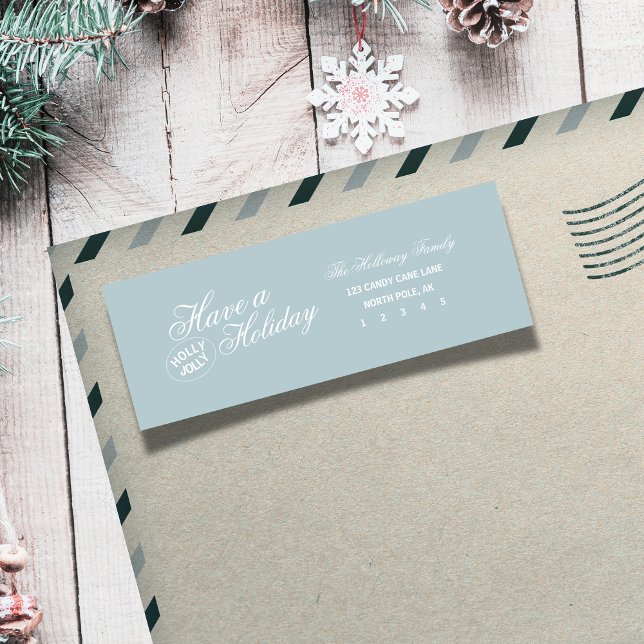 Modern Luxury Font Blue Holiday Return Address (Send holiday greetings with a modern flair! )