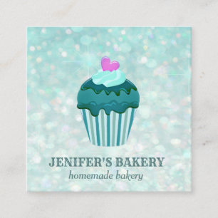 Modern luxury glittery cupcake homemade bakery square business card