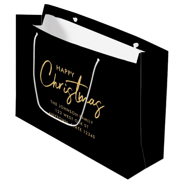 Modern Luxury Gold and Black Christmas  Large Gift Bag (Front Angled)