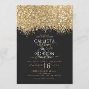 Modern Luxury Gold Black Glitter Confetti Wedding Invitation