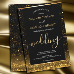 Modern Luxury Gold Black Sparkles Invitation