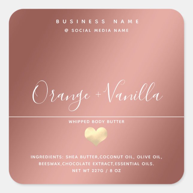 Modern luxury gold heart typography  body butter s square sticker (Front)