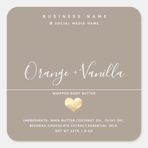 Modern luxury gold heart typography  body butter   square sticker