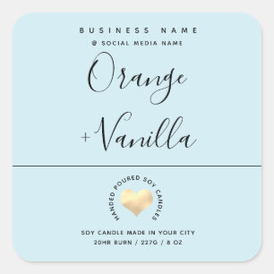 Modern luxury gold heart typography candle squa square sticker