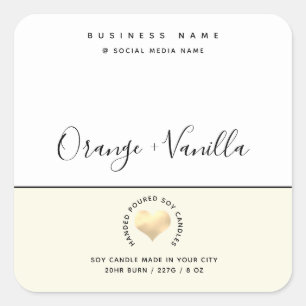 Modern luxury gold heart typography candle squar square sticker