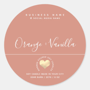 Modern luxury gold heart typography candle square classic round sticker