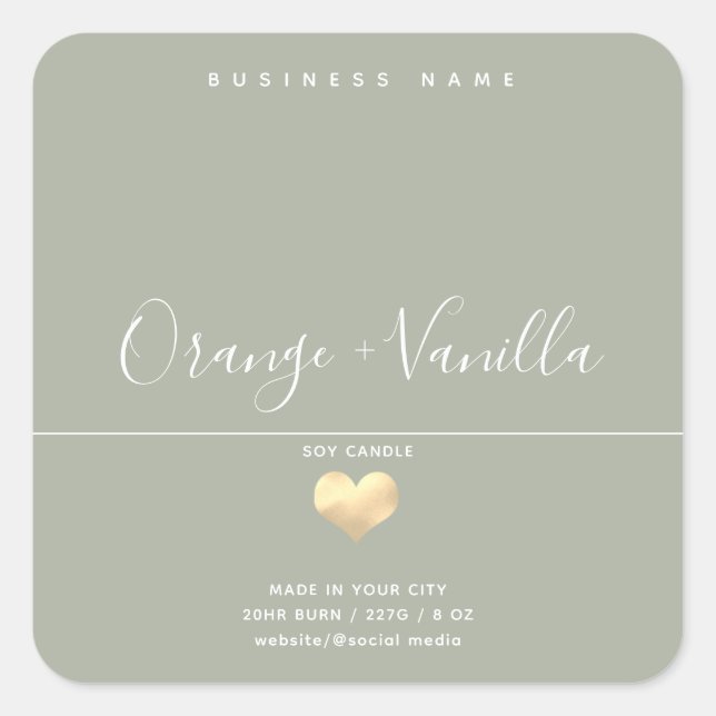 Modern luxury gold heart typography  candle  square sticker (Front)