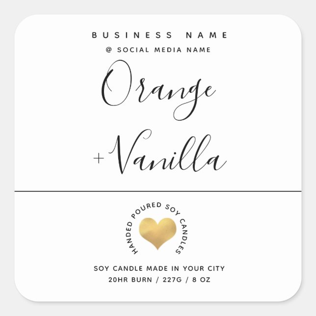 Modern luxury gold heart typography  candle   square sticker (Front)