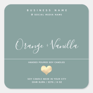 Modern luxury gold heart typography candle square sticker