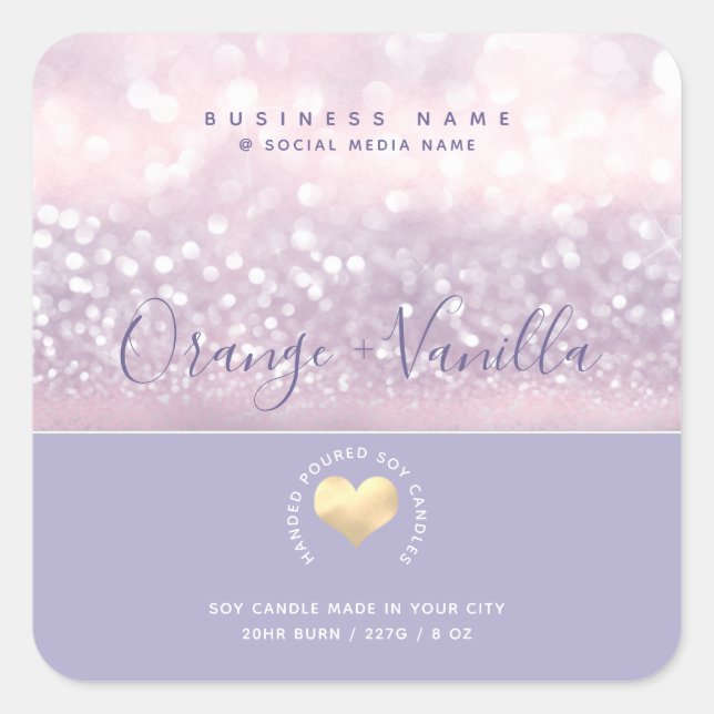 Modern luxury gold heart typography  candle   square sticker (Front)