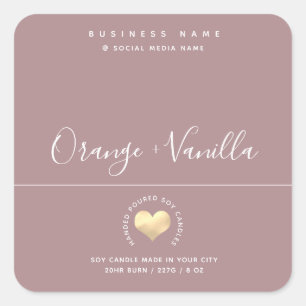 Modern luxury gold heart typography  candle square sticker