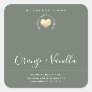 Modern luxury gold heart typography candle square sticker