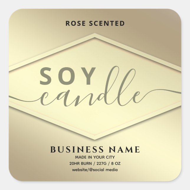 Modern Luxury gold  script soy candle  Square Sticker (Front)