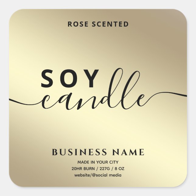 Modern Luxury gold  script soy candle   Square Sticker (Front)