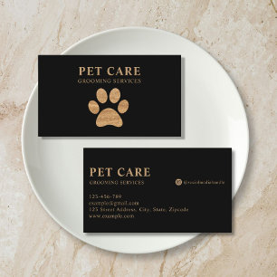 Modern Luxury Golden Black Paw Pet Grooming Business Card