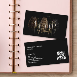 modern luxury hair stylist wigs extensions business card