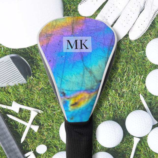 Modern Luxury Initial Monogram Golf Head Cover (Colorful Modern Crystal Stone Initial Monogram Golf Head Cover)