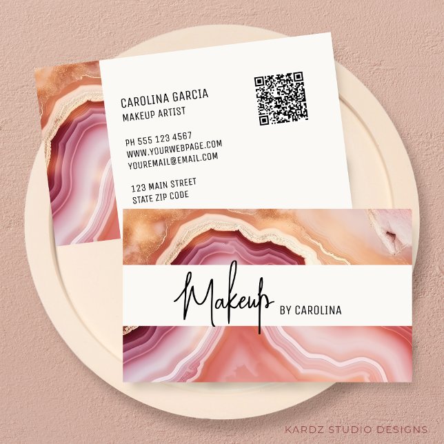 Modern Luxury Makeup Artist Business Card (Business cards are shown in 3.5 x 2.0 inch size. Enter URL to create QR Code and add your info.)