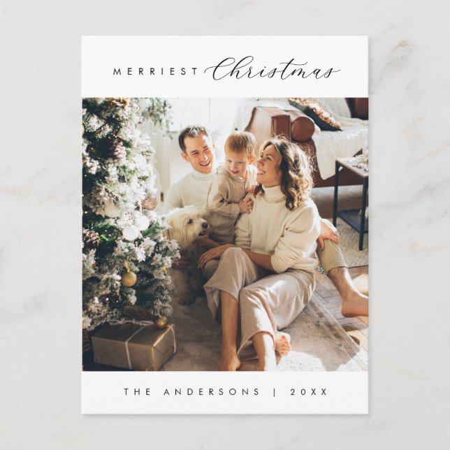 Modern Luxury, Merriest Christmas Family Photo Postcard (Front)