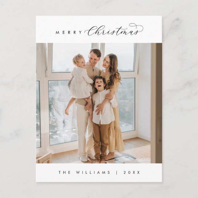 Modern Luxury, Merriest Christmas Family Photo Postcard (Front)