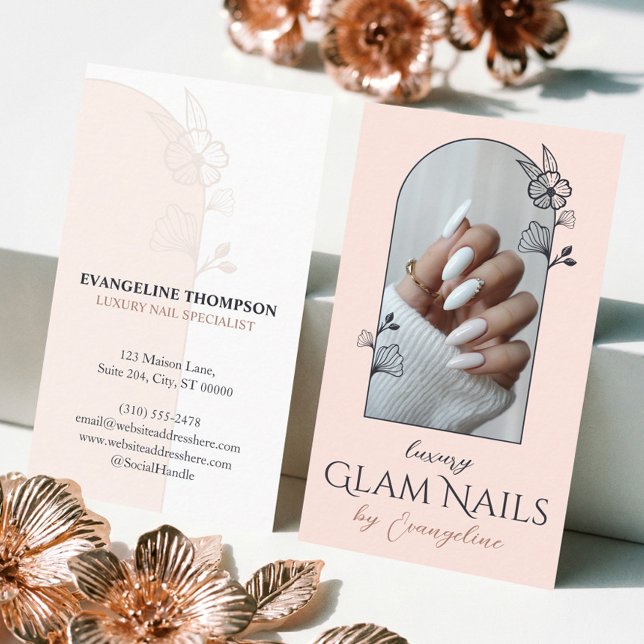 Modern Luxury Nail Salon Floral Rose Arch Photo Business Card (Modern Luxury Nail Salon Floral Rose Arch Photo Business Card)