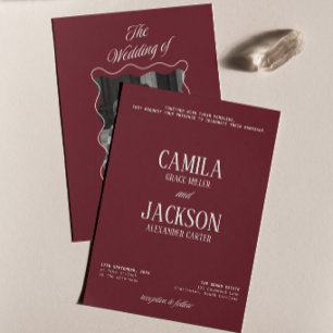 Modern Luxury Old Money Burgundy Wedding Invitation