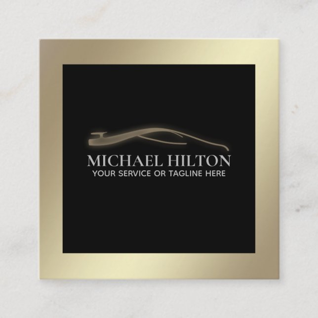 Modern luxury powerful gold car outline logo square business card (Front)