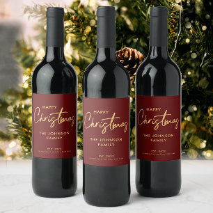 Modern Luxury Red Burgundy Christmas Wine Label