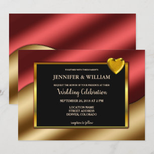 Modern Luxury red gold glitter hearts Wedding Invitation