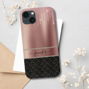 Modern Luxury Rose Gold Black Chic Glitter iPhone 13 Case