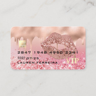 Modern Luxury Rose Gold Lips Faux Debit Card