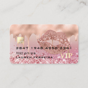 Modern Luxury Rose Gold Lips Faux Debit Card