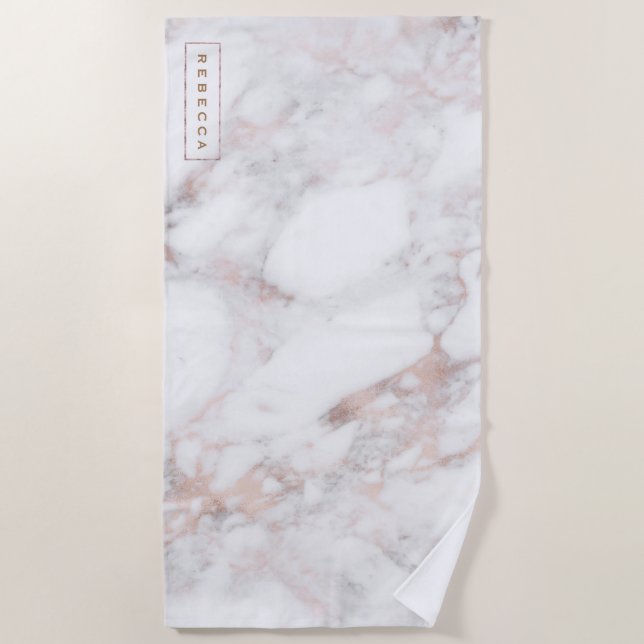 Modern Luxury Rose-Gold Marble Stone Beach Towel (Front)