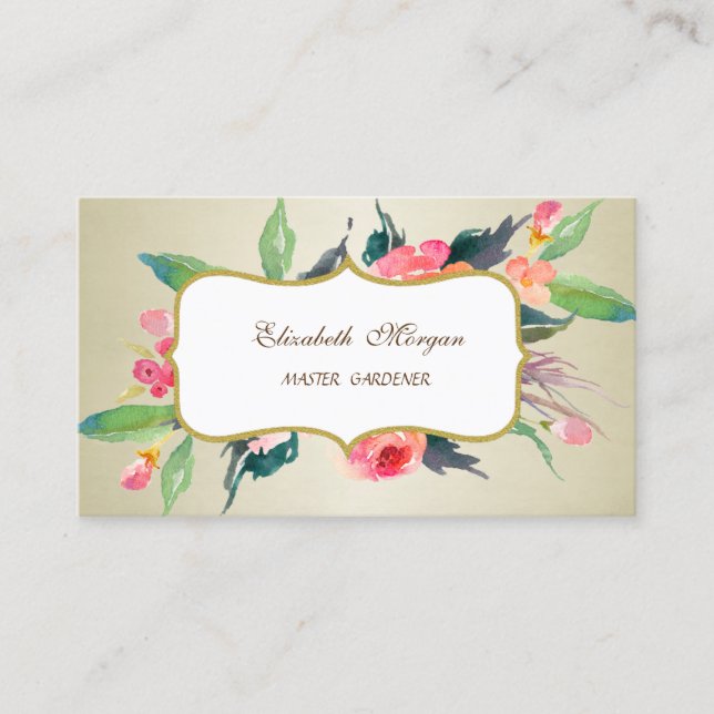 Modern Luxury Sophisticated-Watercolor Flowers Business Card (Front)